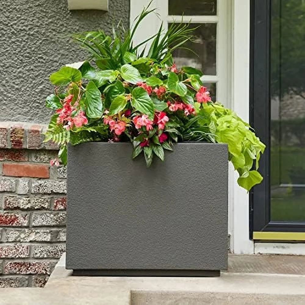 PolyStone Monterray Modern Outdoor/Indoor Square Planter, 23" L x 23" W x 19" H, Lightweight, Heavy Duty, Weather Resistant, Polymer Finish, Commercial Grade and Residential (Concrete Gray)