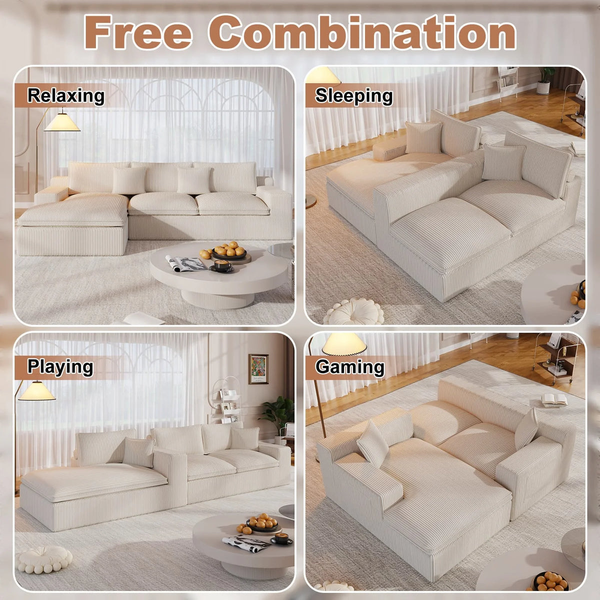 108 Modular Sectional Sofa, Cloud Sectional Couch with Deep Seat, Modern Modular L-Shape Sofa Couch with Chaise,Upholstered Couches for Living Room Bedroom