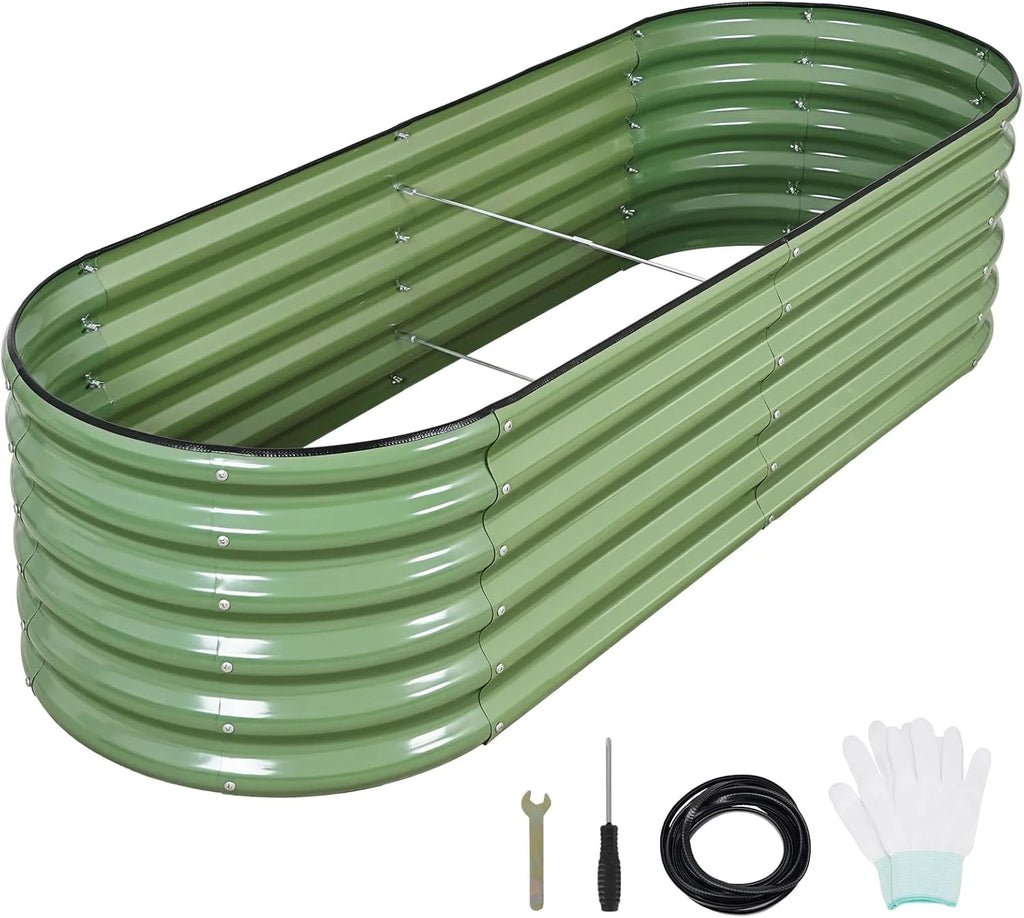 Galvanized Raised Garden Bed- Planter Garden Boxes Outdoor, Raised Beds for Gardening, 8x2x1ft Metal Garden Bed Kit for Vegetables Flower, Planter Raised Beds with Protective Tape & Tools.White