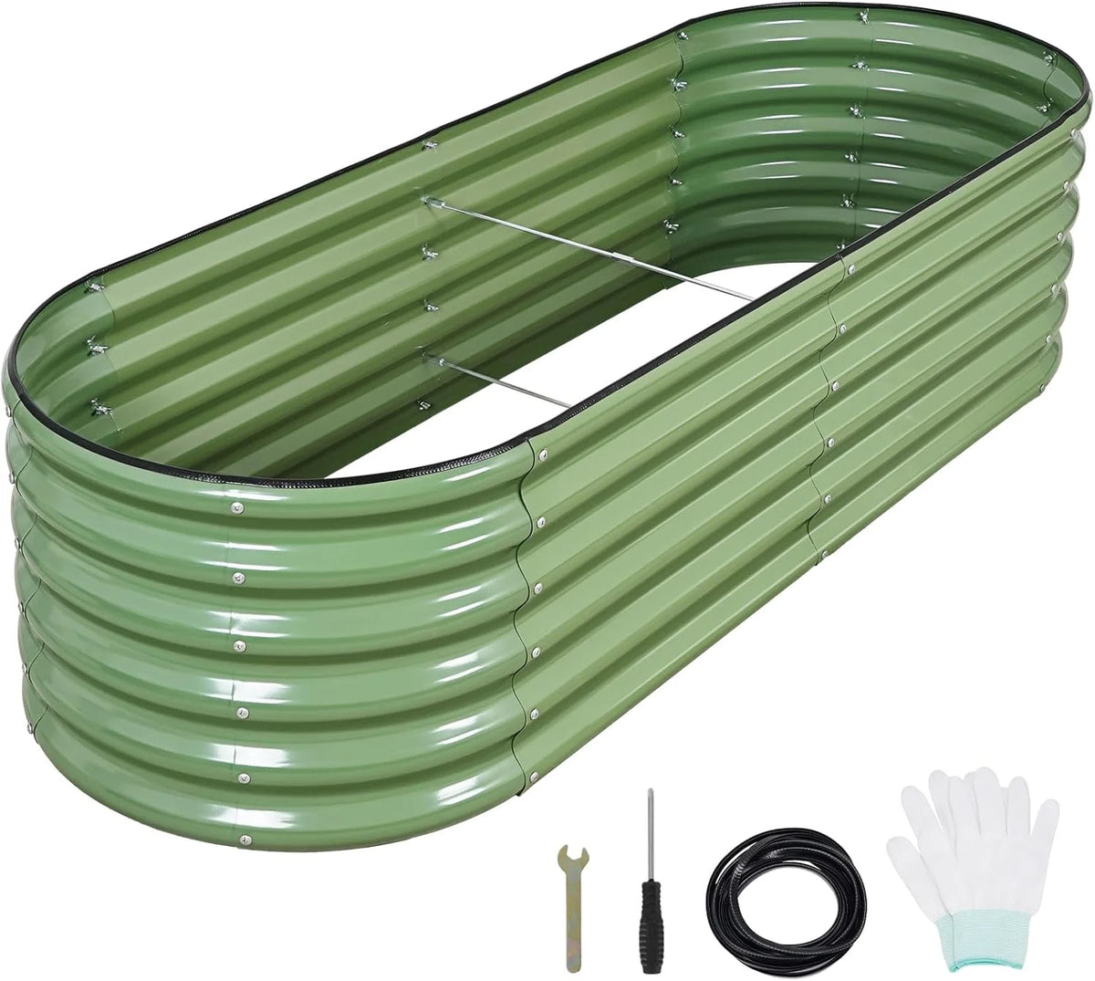 Galvanized Raised Garden Bed- Planter Garden Boxes Outdoor, Raised Beds for Gardening, 8x2x1ft Metal Garden Bed Kit for Vegetables Flower, Planter Raised Beds with Protective Tape & Tools.White