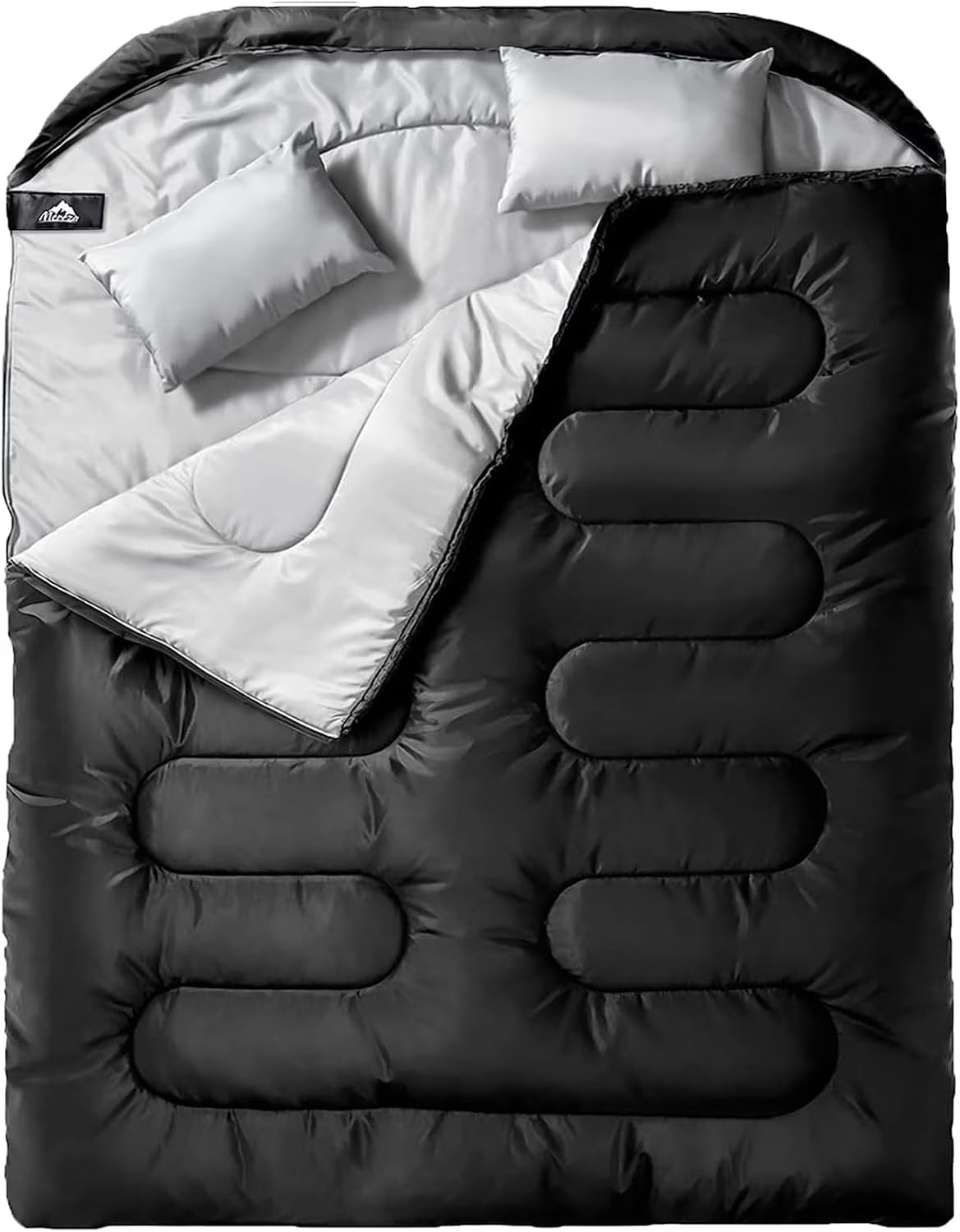 Double Sleeping Bag for Adults Mens with Pillow, XL Queen Size Two Person Sleeping Bag for All Season Camping Hiking Backpacking 2 Person Sleeping Bags for Cold Weather & Warm