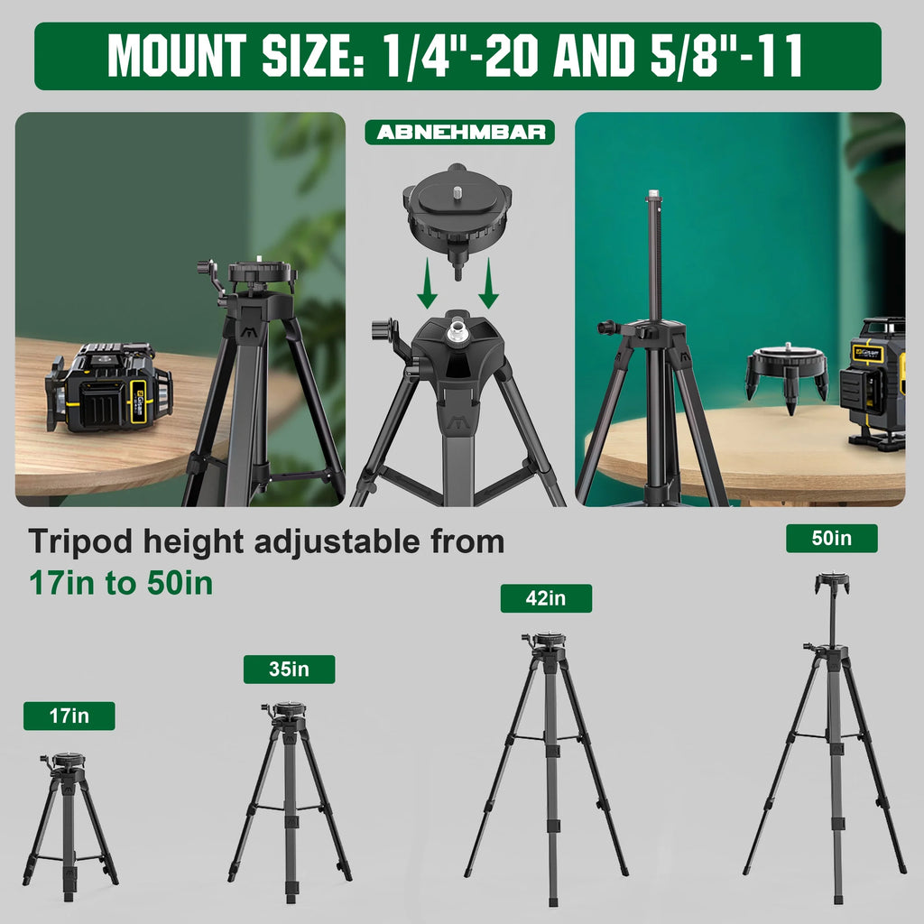 Gisam Laser Level with Tripod , 4x360 Self-Leveling Green Cross Line 4D Laser Tool with Remote Control & 2* 4800mAh Battery