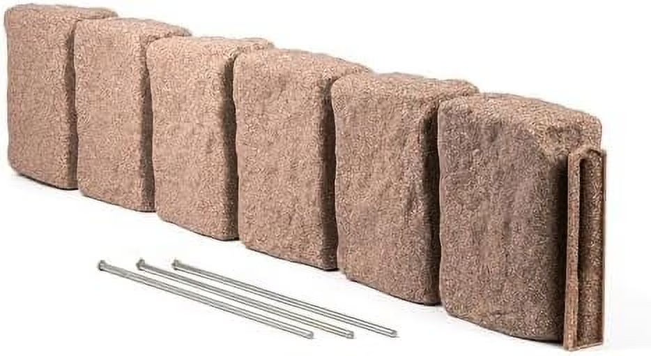 Beuta Landscape Edging | Garden Edging Border | Faux Stone Block XL for Lawn Edging, Flower Beds & Yard Edging 1 Pack | Each Section Has 6 Blocks 48" L x 4" W x 9.5" H | 3 Spikes | Sandstone