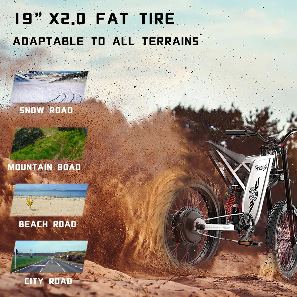 6000W(Peak) Motor 60V/35Ah Battery, Freego X2Pro Electric Motorcycle for Adults, Electric Bike  50MPH/7 Speed Off Road Electric Bicycle,19x2 Full Suspension/Four-Piston Hydraulic Brake UL2849MTB