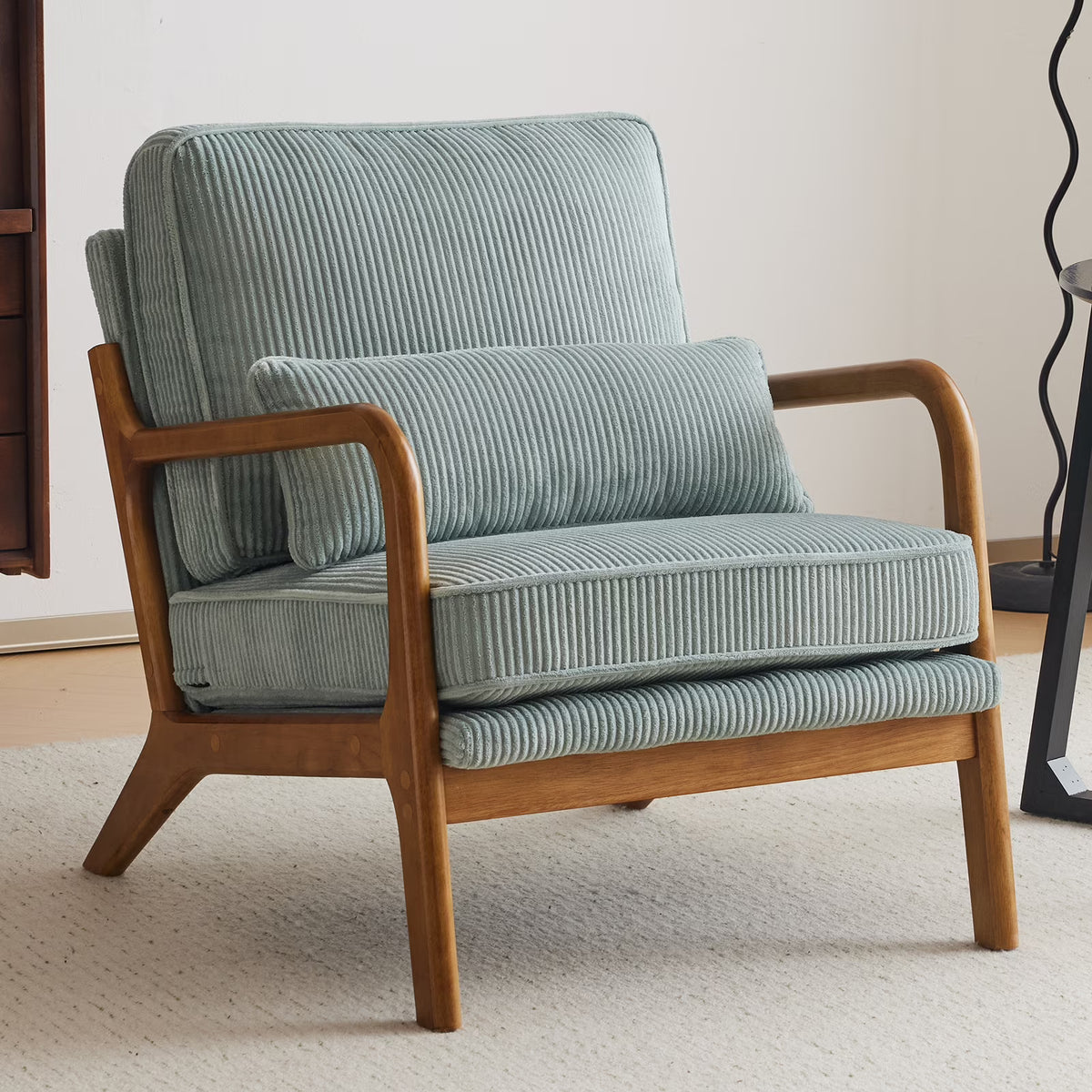 Ktaxon Accent Chair Corduroy Upholstered Armchair, Reading Club Chair with Pillow and Solid Wood Frame for Living Room Bedroom Furniture Off White