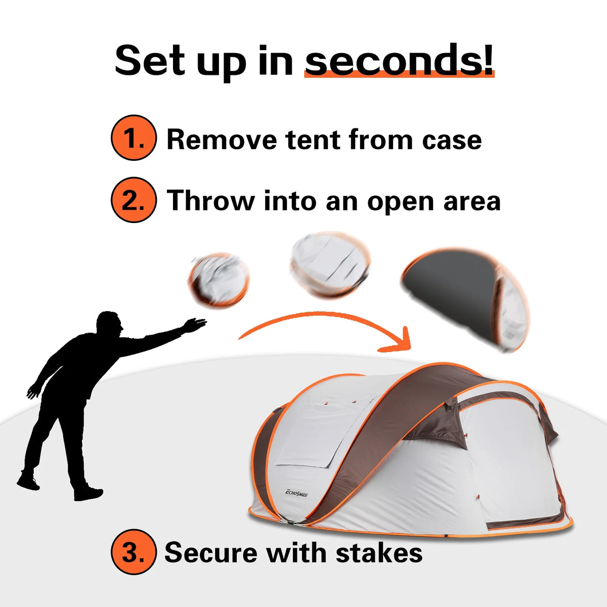 6 Person Instant Cabin Tent | Portable Large Pop Up Tent with Easy 10 Second Camp Setup for Family Camping | Included Hanging Organizer White + Orange Pop-Up Boat Tent for Outdoor Camping Accessories