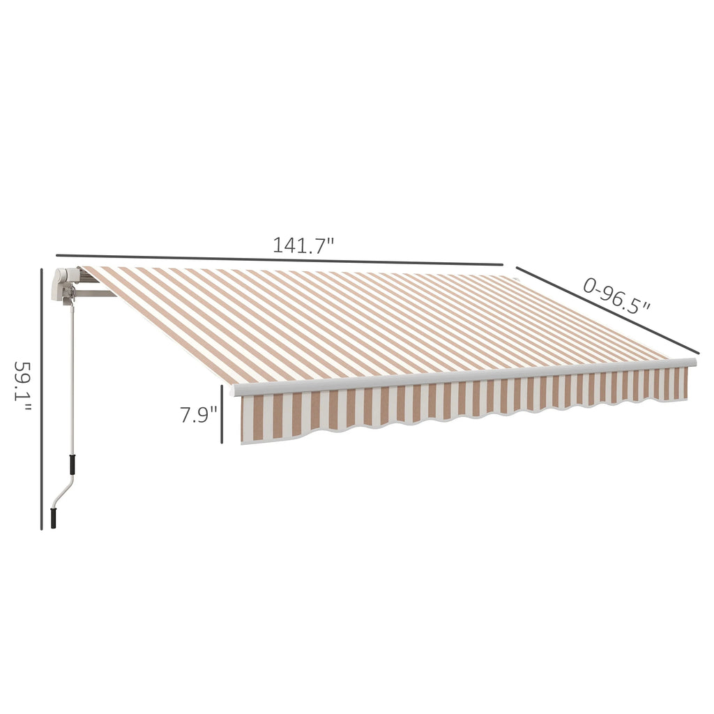 Outsunny 12' x 10' Manual Retractable Awning Outdoor Sunshade Shelter for Patio, Balcony, Yard, with Adjustable & Versatile Design, Beige and White