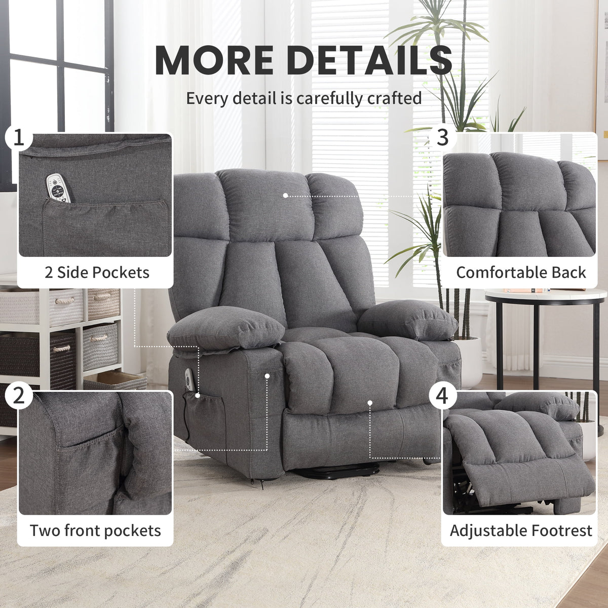 JONPONY Power Lift Recliner Chair Recliners for Elderly with Heat and Massage Recliner Chair for Living Room with Infinite Position and Side Pocket,USB Charge Port,Brown