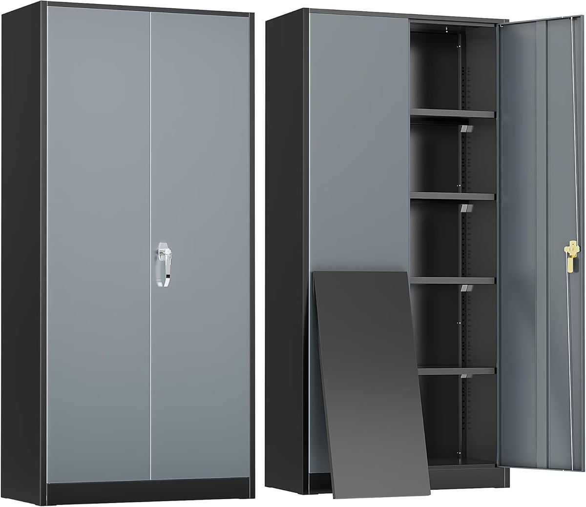 SOLAURA 72 inches Tall Metal Garage Storage Cabinets, Lockable Steel Storage Cabinet with Doors and Adjustable Shelves for Office, Home, Shops, Garage, Assembly Required, Black