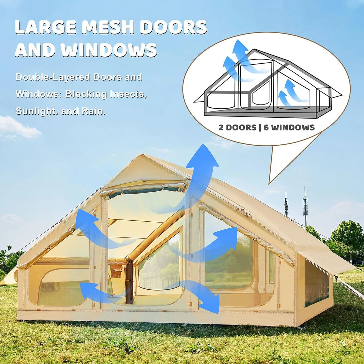 Inflatable Tents for Camping, Blow Up Tent with Canopy, Easy Setup Inflatable Camping Tent with Stove Jack, Waterproof Oxford Air Glamping Tents for Camping Adult 8-10 Person