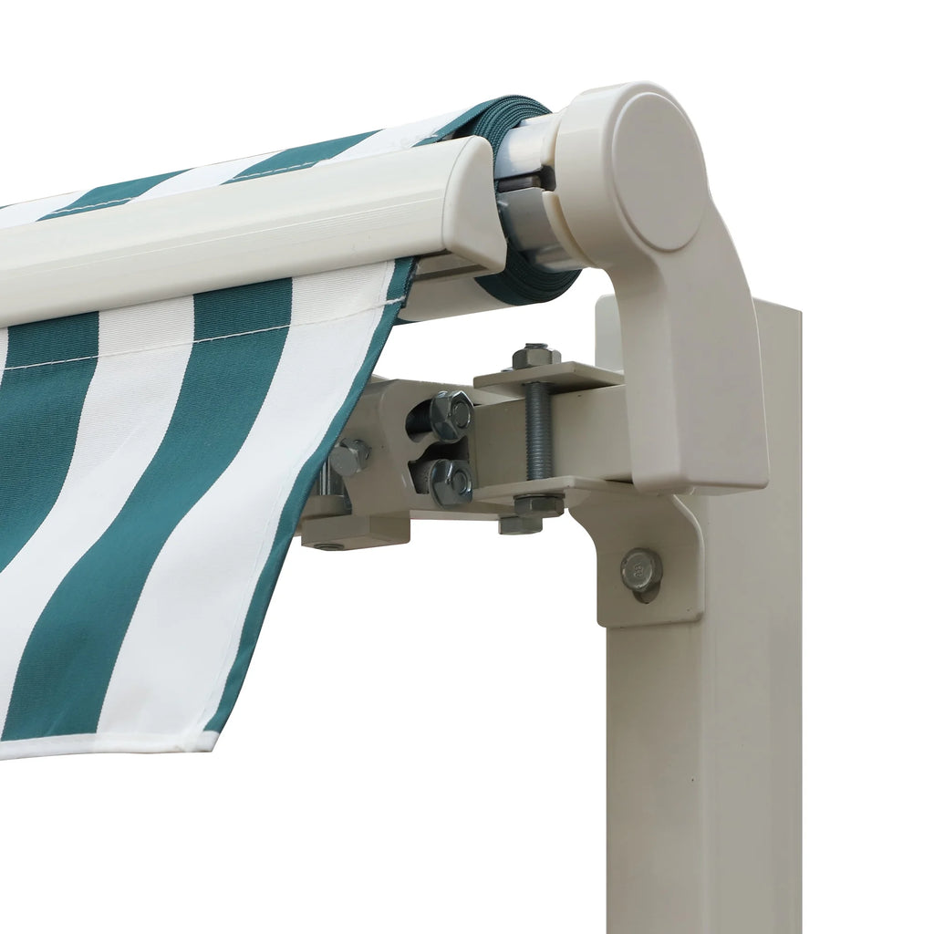 Outsunny 12' x 10' Manual Retractable Awning Outdoor Sunshade Shelter for Patio, Balcony, Yard, with Adjustable & Versatile Design, Beige and White