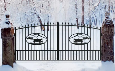 Outdoor Dual Swing Wrought Iron Gate for Driveway, Security Gate, Outdoor Fence Gate, Vienna Style for Yard, Backyard Patio 20'Star