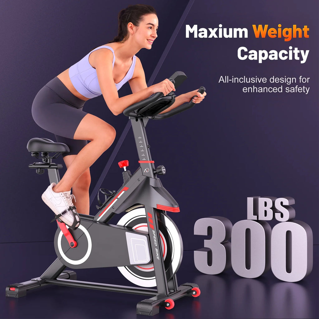 Exercise Bike Indoor Stationary Cycling Bike with 300lbs Weight Capacity,100% Resistance Adjustment Range, Heavy Flywheel, Comfortable Seat Cushion & LCD Monitor