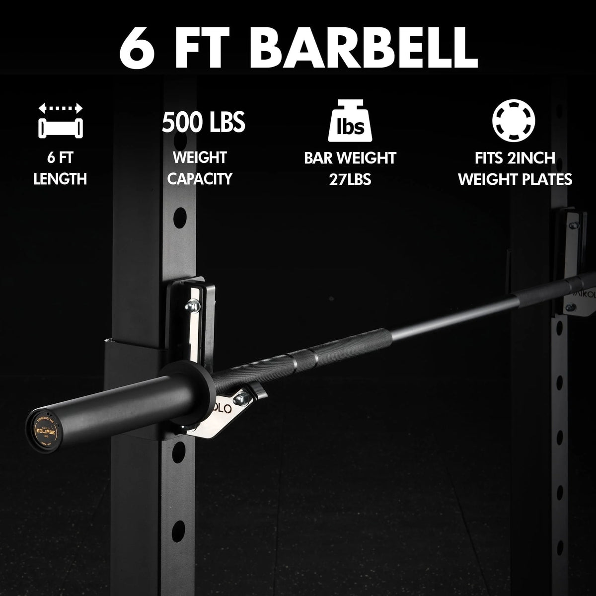 Mikolo 7ft Olympic Barbell, Barbell for Weightlifting and Powerlifting 45lb, Olympic Bar for 1500lbs Capacity, Weight Bar Fit 2 Standard Weights
