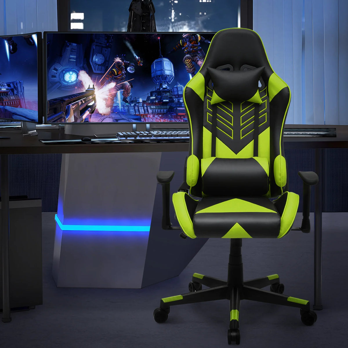 Magshion Ergonomic Gaming Chair, Comfortable Gaming Chair, Computer Chair Leather Desk Chair Adjustable Swivel Gaming Office Chair, Blue