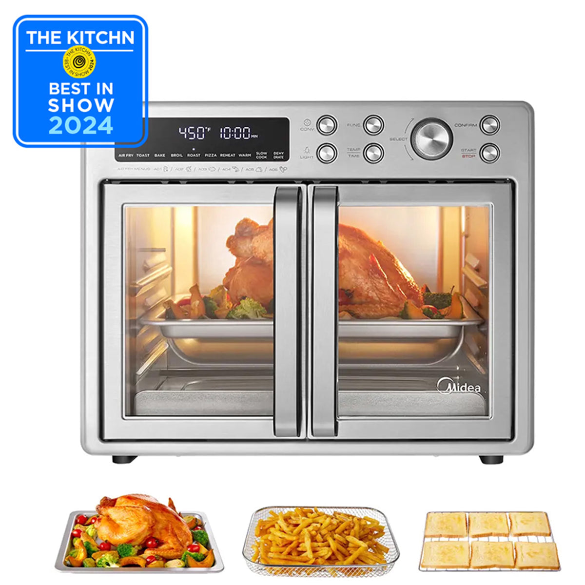 Midea Flexify French Door Air Fryer, Pizza Oven and Toaster Oven, Stainless Steel, New