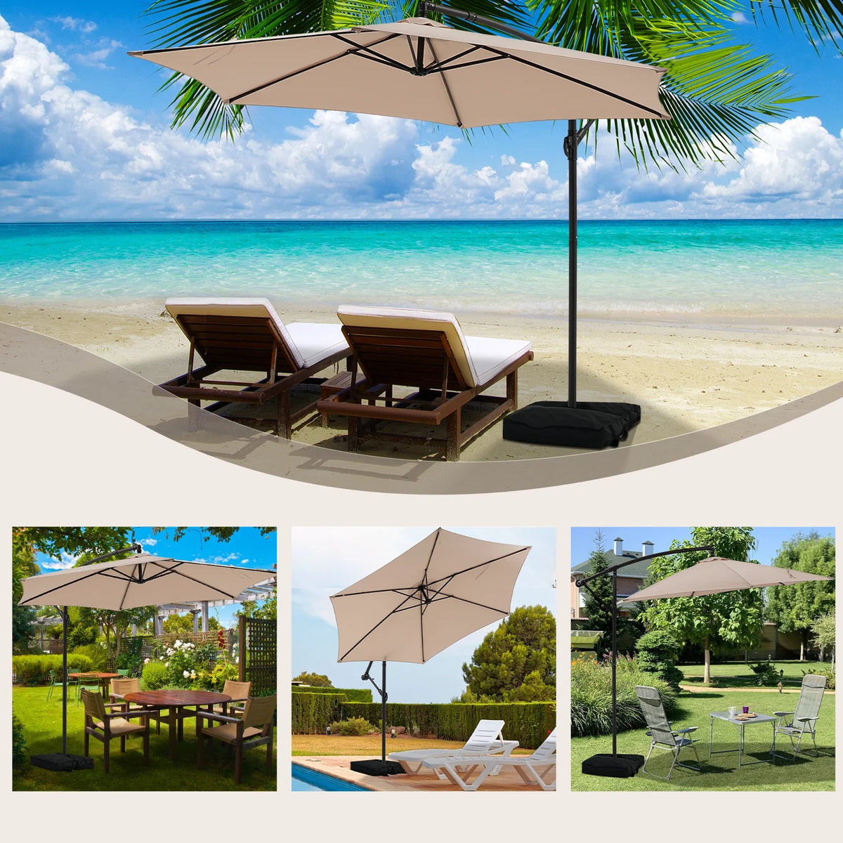 Autlaycil 10 ft Cantilever Offset Outdoor Patio Umbrella with Base Stand Rotate and Tilt, Blue