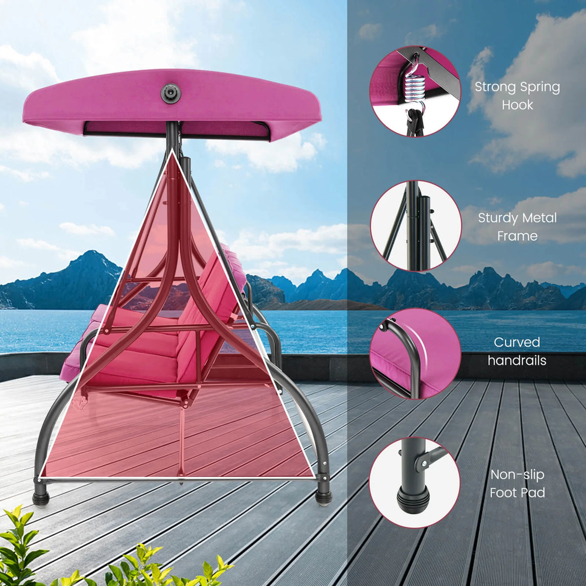 Costway 3-Seat Outdoor Converting Patio Swing Glider Adjustable Canopy Porch Swing Black