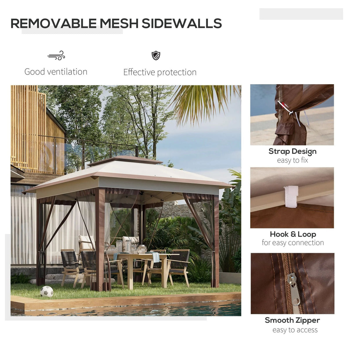12' x 12' Pop Up Canopy Tent with Netting and Carry Bag, Instant Sun Shelter with 137 sq.ft Shade, Beige and Brown