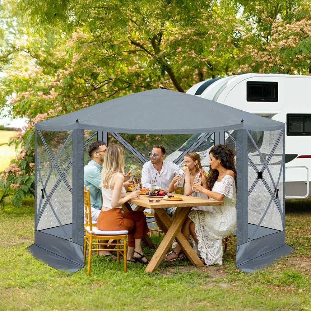 GVN Backyard Garden Canopy, Camping Canopy Screen Tent,12' x 12' Outdoor Pop-Up Camping Canopy
