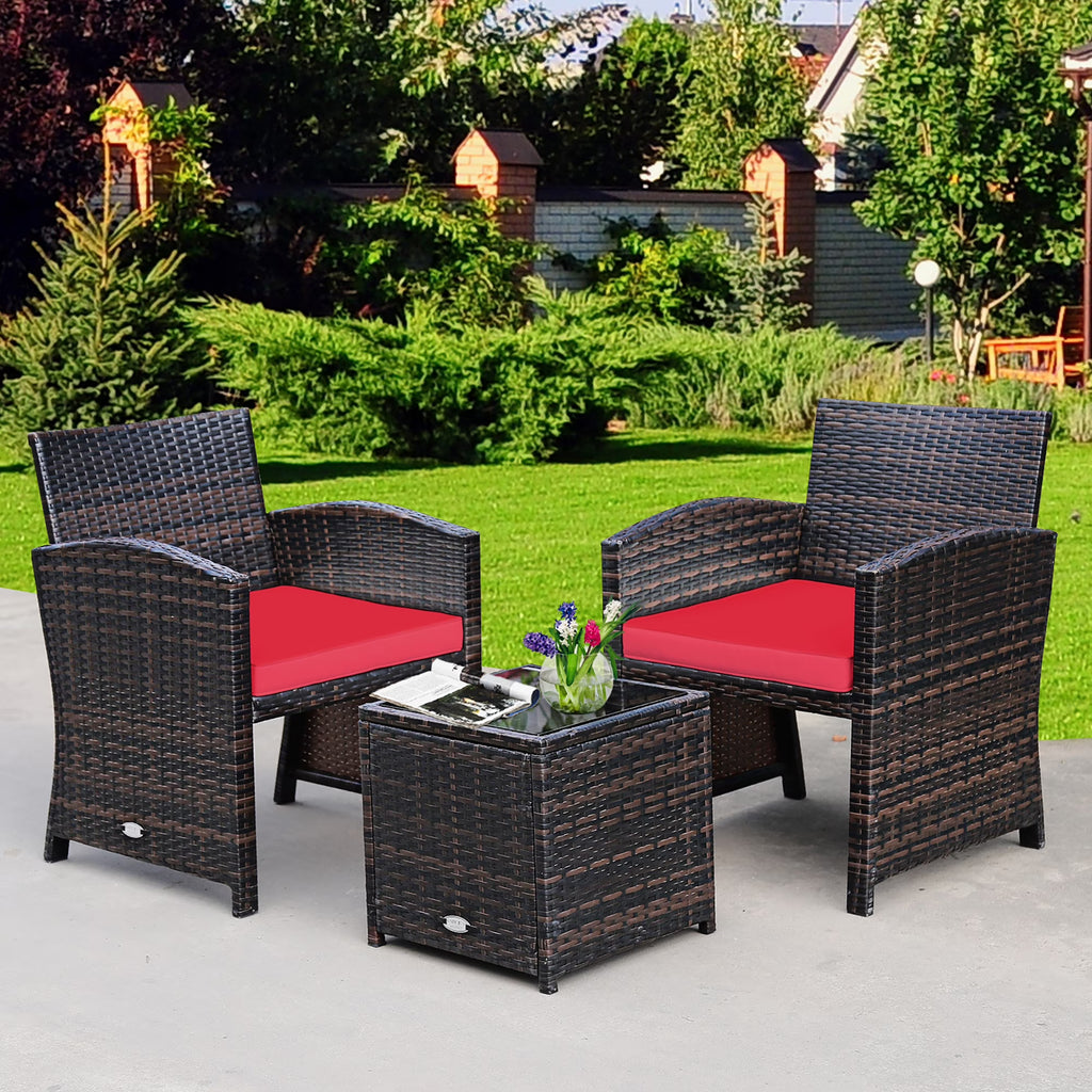 Costway 3PCS Patio Rattan Wicker Furniture Cushion Sofa Coffee Table Gray