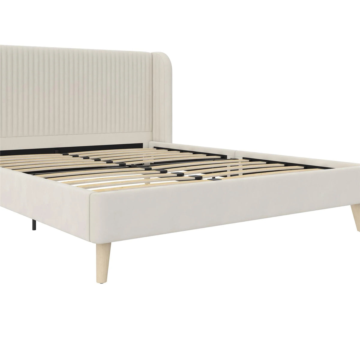 Novogratz Holly Upholstered Wingback Bed, Queen, Ivory Velvet
