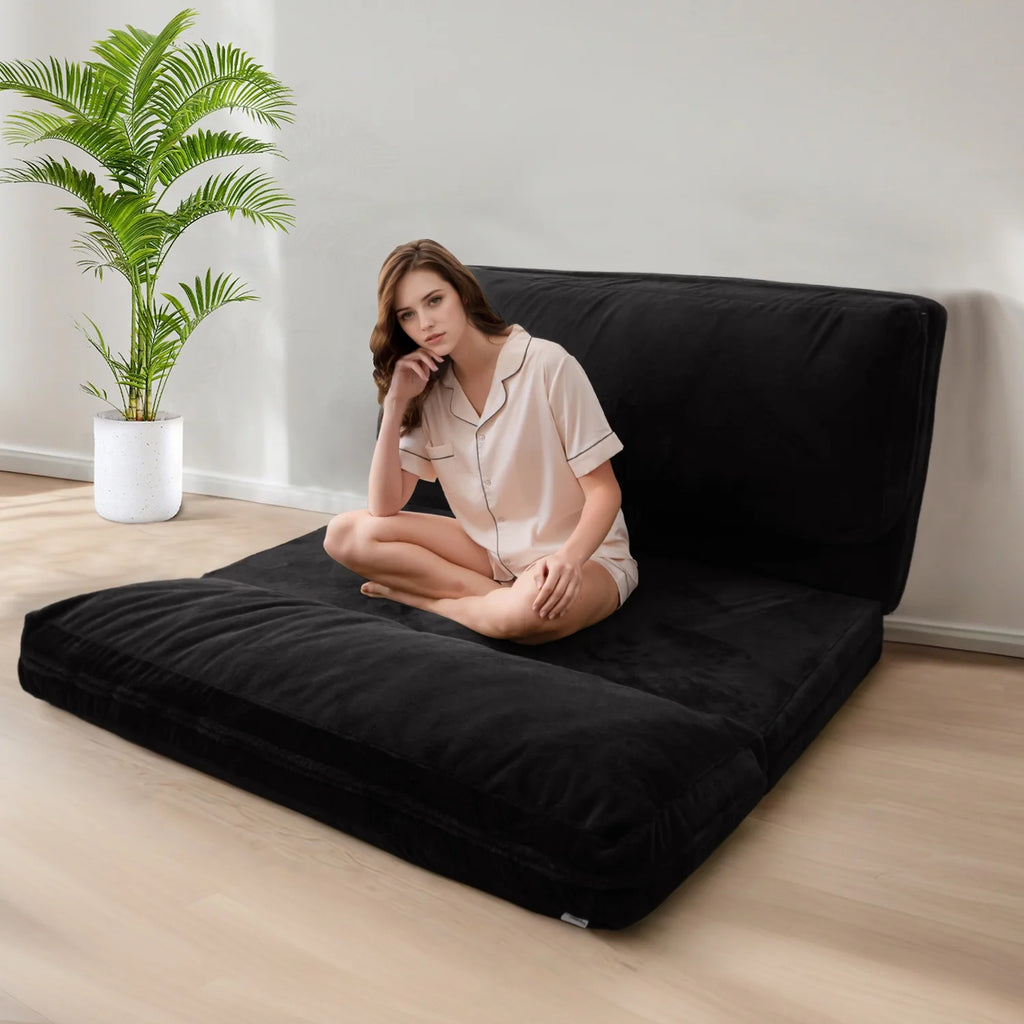 Folding Sofa Bed,Extra Thick and Long Fluffy 4 Position Convertible Flip Lounge Chair,Foam Filling Folding Matress Sofa Bean Bag with Washable Cover,Grey,39x95 Inch