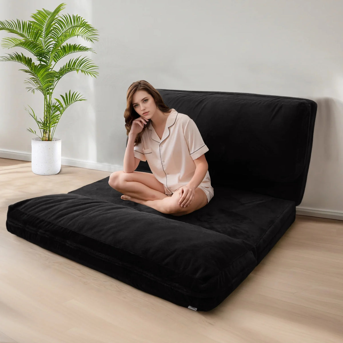 Folding Sofa Bed,Extra Thick and Long Fluffy 4 Position Convertible Flip Lounge Chair,Foam Filling Folding Matress Sofa Bean Bag with Washable Cover,Grey,39x95 Inch