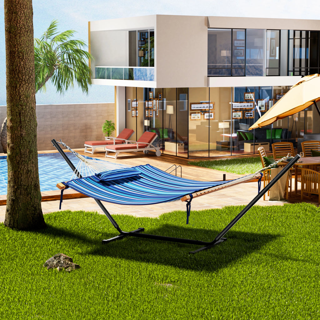 VEIKOUS 2-Person Hammock w/Metal Stand, Detachable Pad & Pillow 450lbs Weight Capacity, White