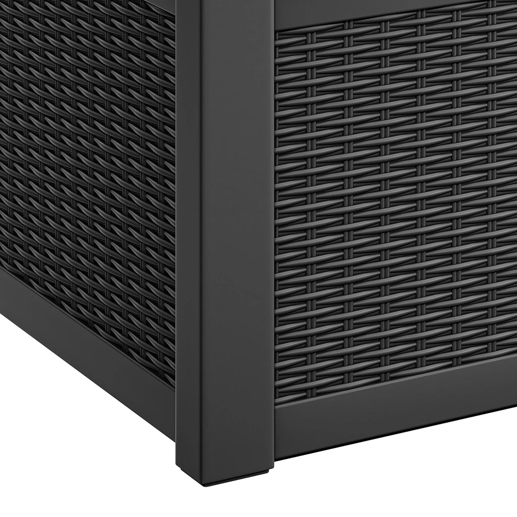 ModFusion 70-Gallon Outdoor Resin Storage Cabinet with Rattan Backrest Waterproof Patio Bench Seat, 500 lbs Capacity, Black