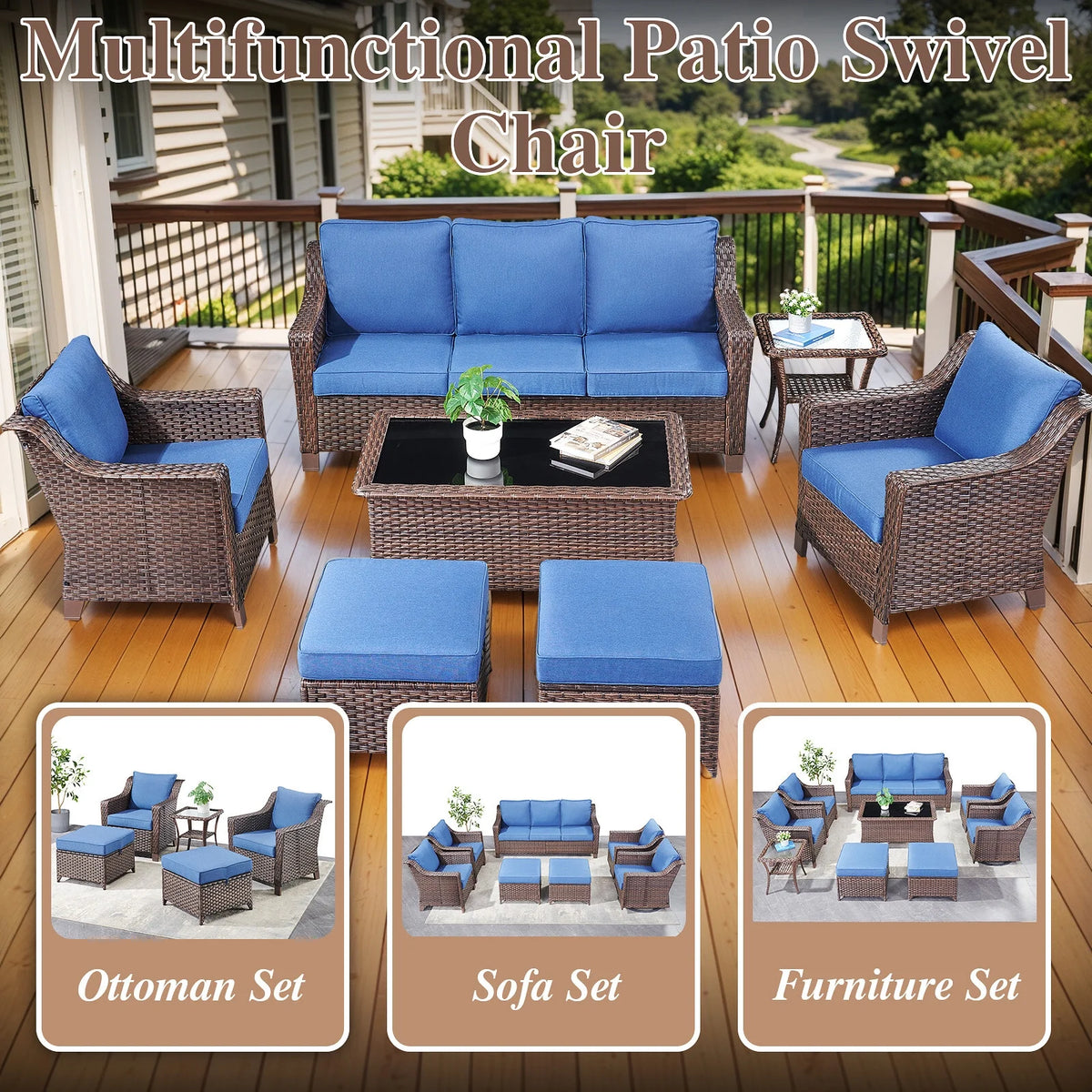 Bellefurn Outdoor Wicker Patio Chairs Set of 2 with Side Table,All-Weather Wicker Rattan Chairs Patio Furniture Chairs for Porch Balcony Backyard Yard Deck
