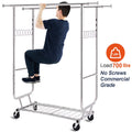 HOKEEPER 700 lbs Commercial Grade Heavy Duty Garment Rack with Shelves Collapsible Clothing Racks on Wheels Rolling Clothes Rack for Hanging Clothes Portable Adjustable, Chrome Finish