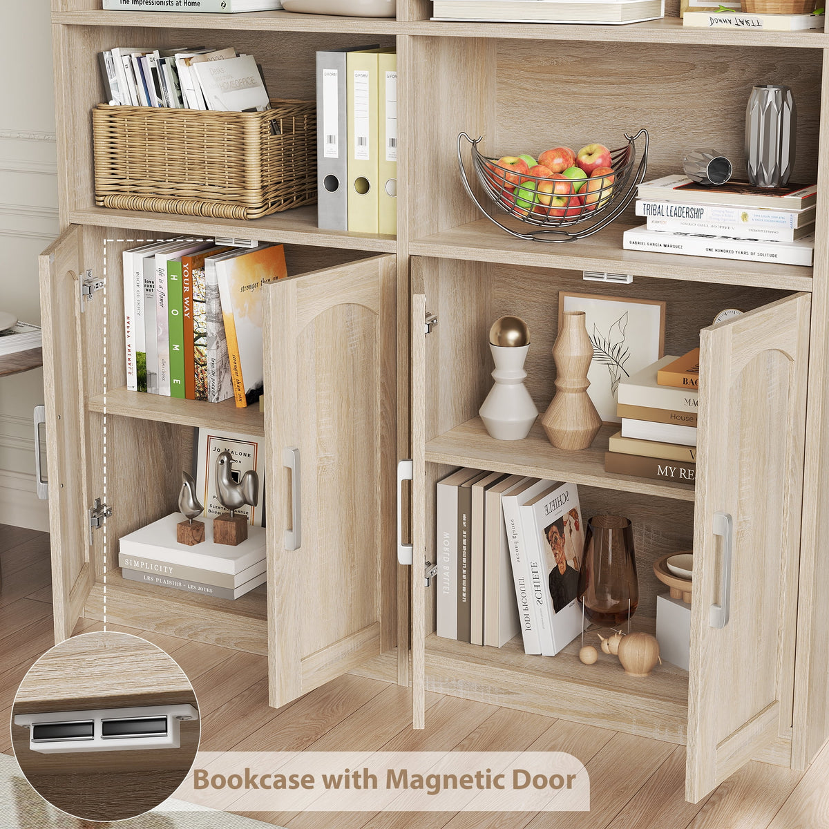 Homfa 73 Tall Bookcases with Doors, 8 Cubes 6-Tier Double Row Bookshelf, White Bookcase for Living Room Home Office