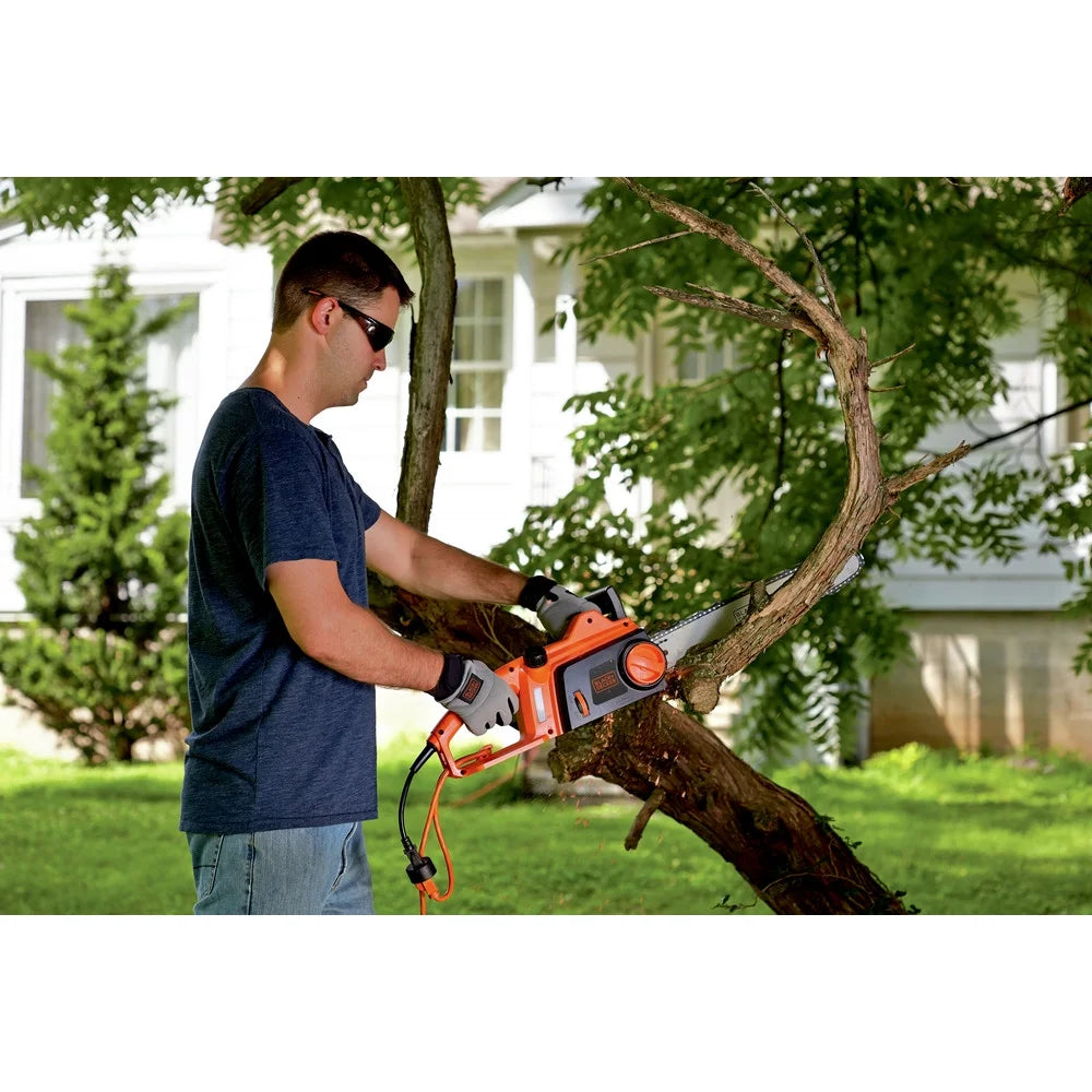 BLACK+DECKER 16 12 Amp Corded Electric Chainsaw, Tool-Free Chain Tensioning, Auto-Oiling