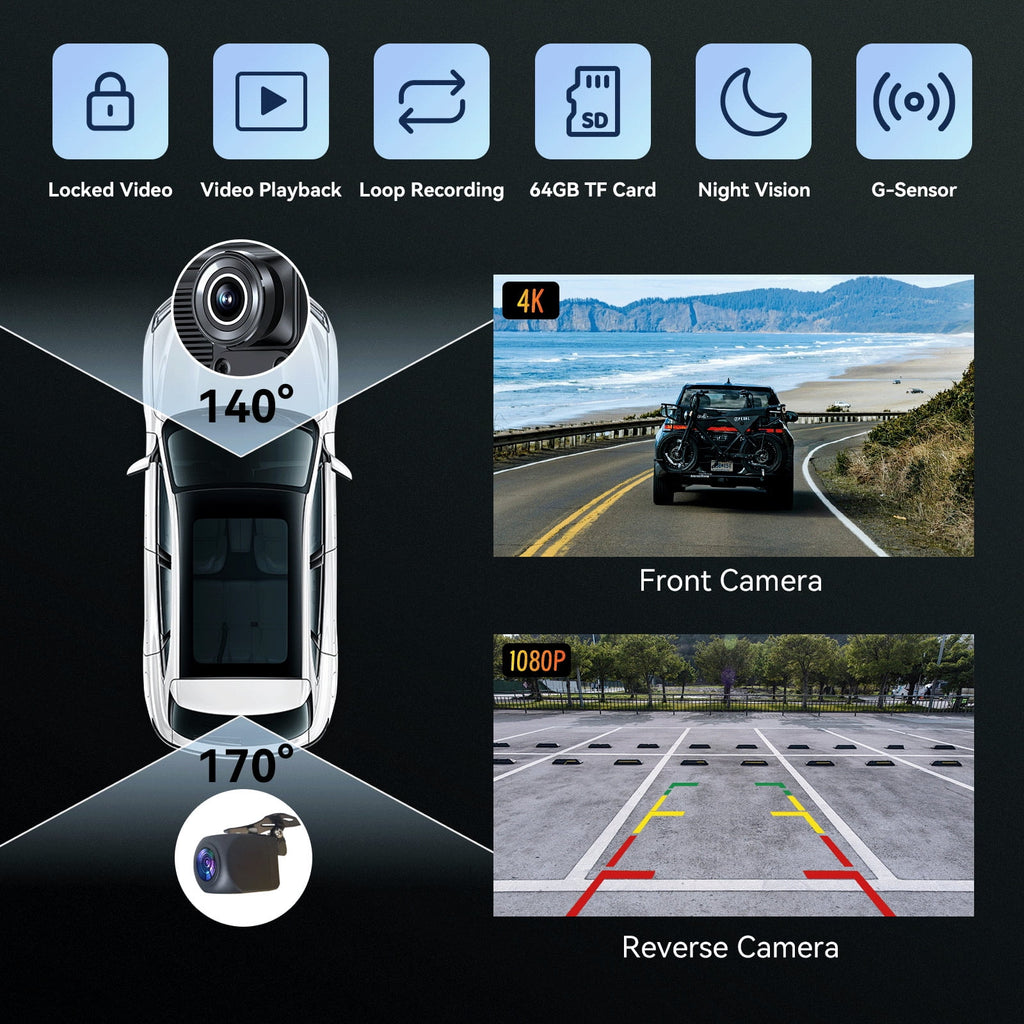 10.26 Wireless Apple Carplay Screen with Android Auto, 4K Dash Cam, Backup Camera, Bluetooth, GPS, Voice Control