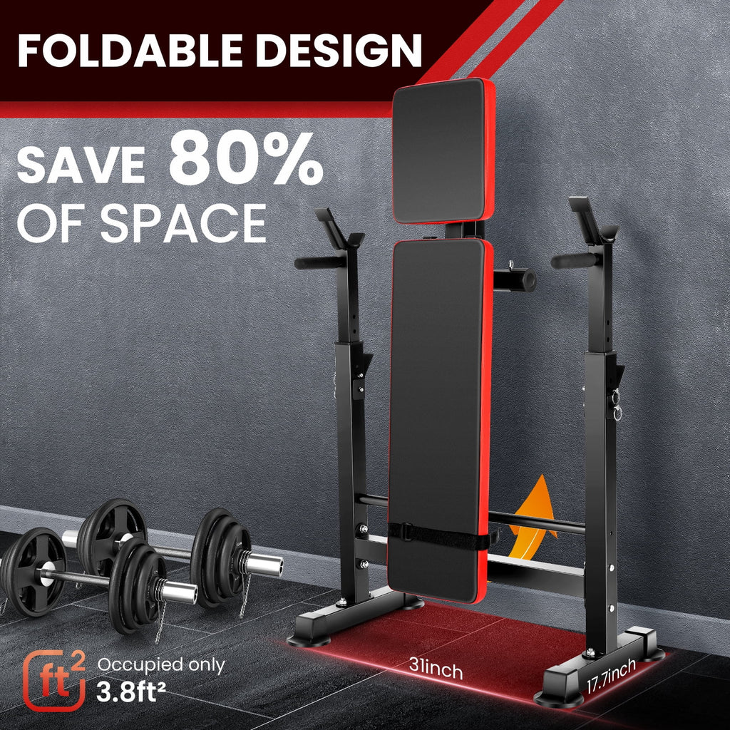 VIBESPARK Adjustable Weight Bench 600lbs 5-in-1 Foldable Workout Bench Set with Barbell Rack Leg Developer Preacher Curl Rack Dumbbell Fly Attachment, Multi-Function Strength Training Bench Press