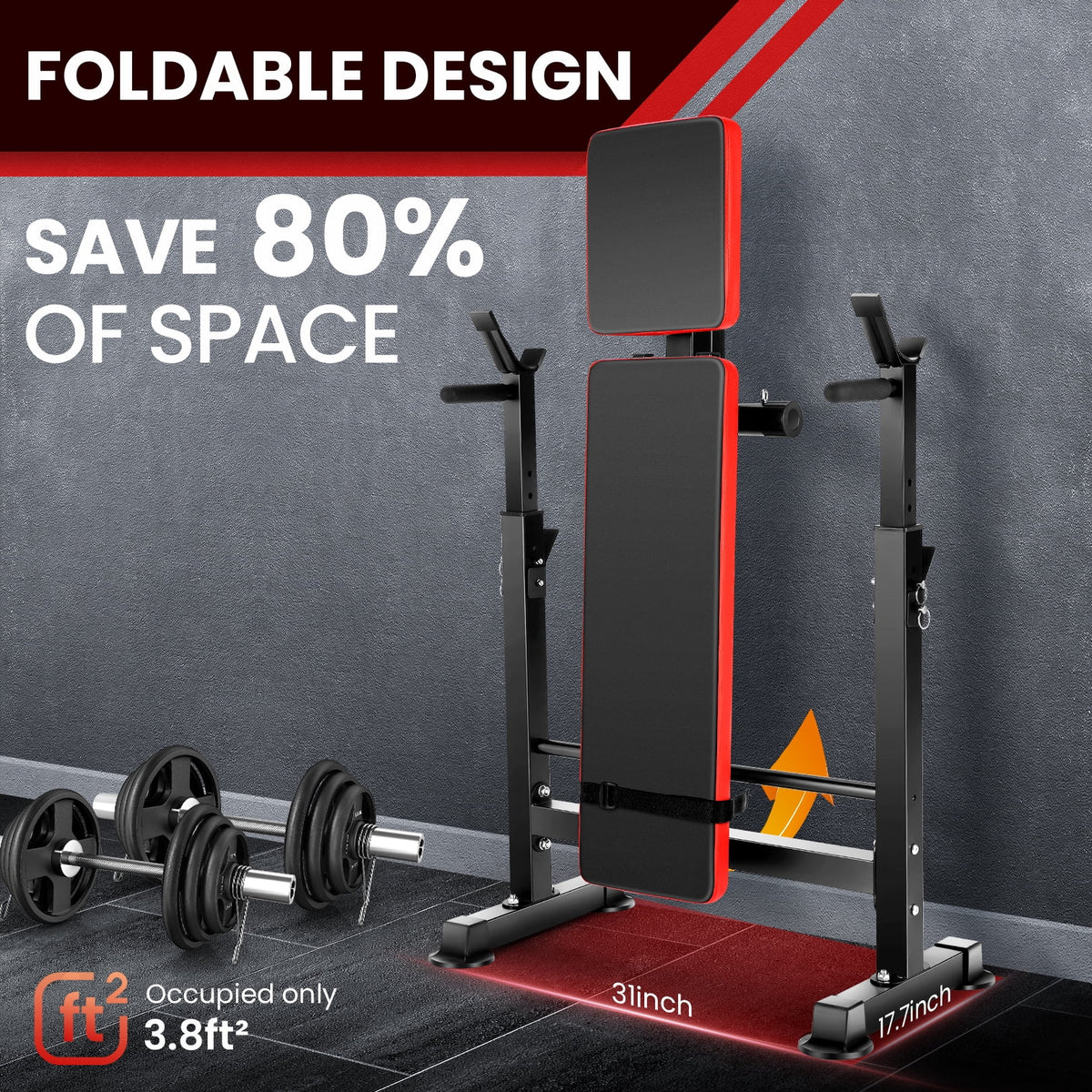 VIBESPARK Adjustable Weight Bench 600lbs 5-in-1 Foldable Workout Bench Set with Barbell Rack Leg Developer Preacher Curl Rack Dumbbell Fly Attachment, Multi-Function Strength Training Bench Press
