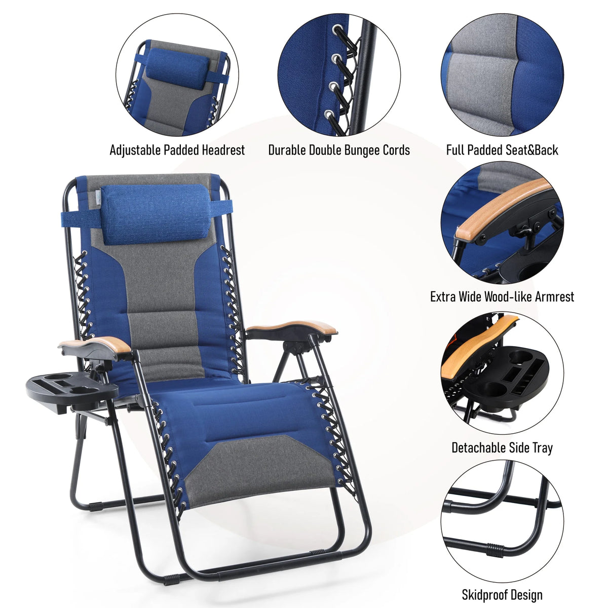 Sophia&William 2 Pieces Outdoor Oversized Padded Zero Gravity Chairs - Grey