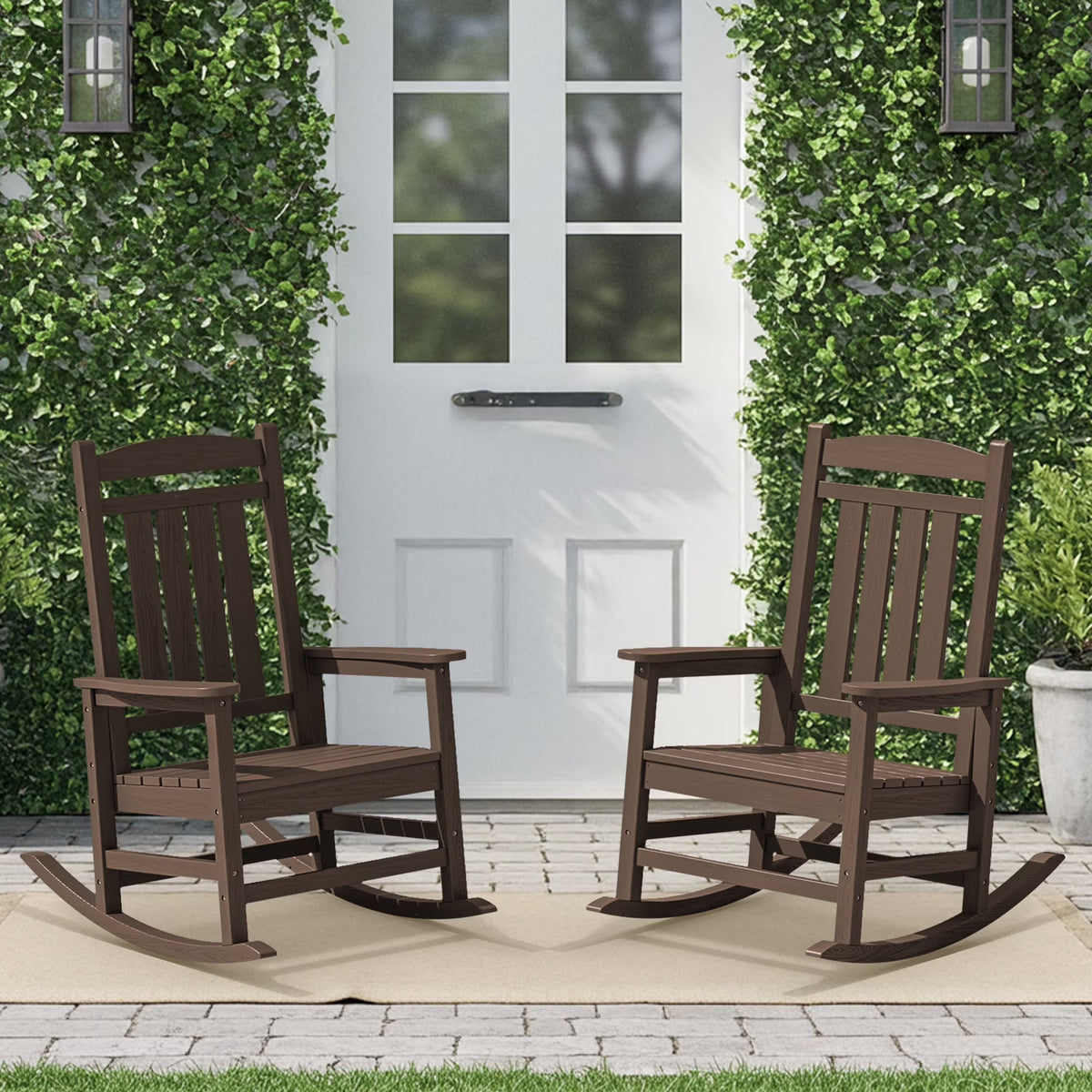KINGYES Outdoor Rocking Chair Set of 2, HDPE Patio Rocking Chair, Heavy Duty Front Porch Rocker, Navy