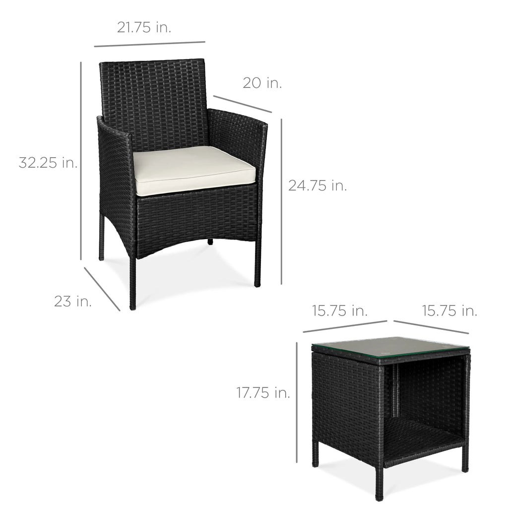 Best Choice Products 3-Piece Outdoor Wicker Conversation Patio Bistro Set, w/ 2 Chairs, Table - Gray/Navy