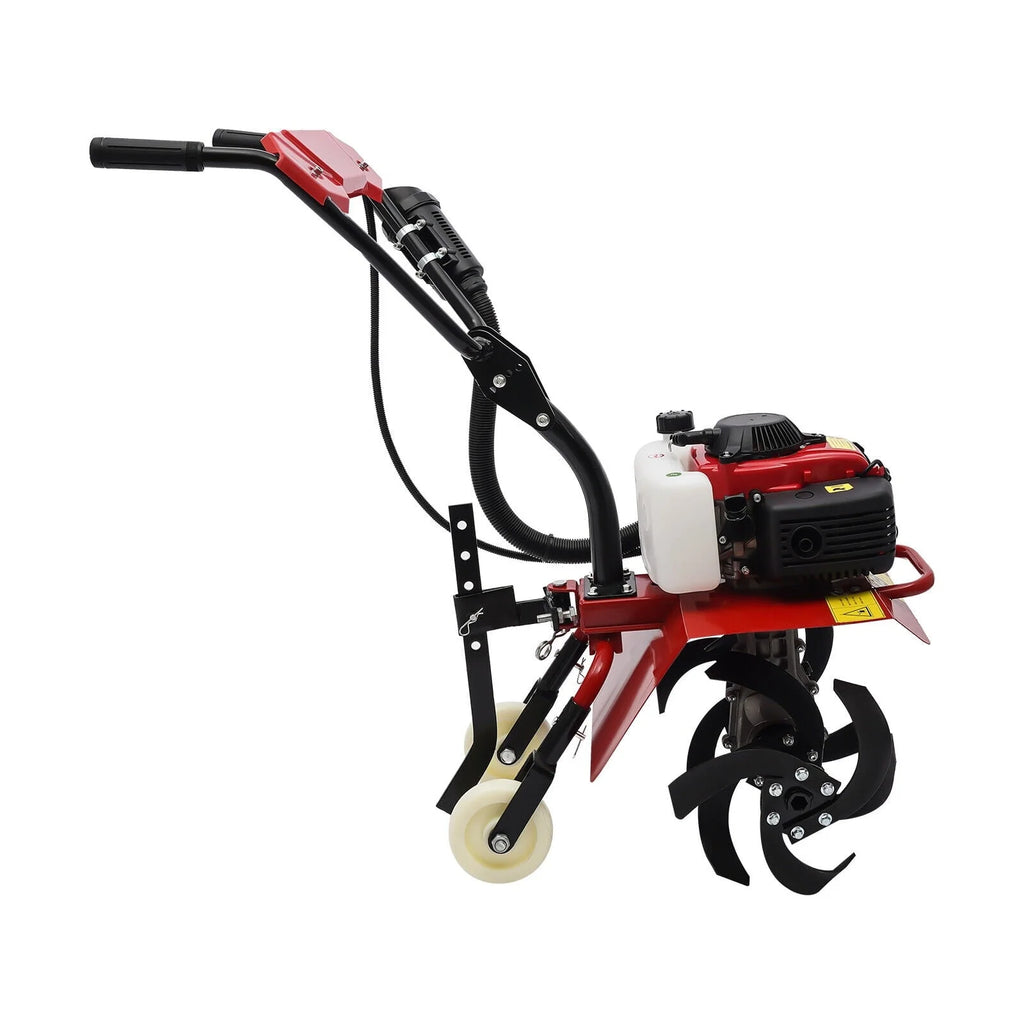 63cc Air-Cooled Gas Power Garden Tiller Cultivator Equipment 4-Stroke Portable Gas Tiller Yard Plant Farm Tilling Tool 1600W 9000RPM