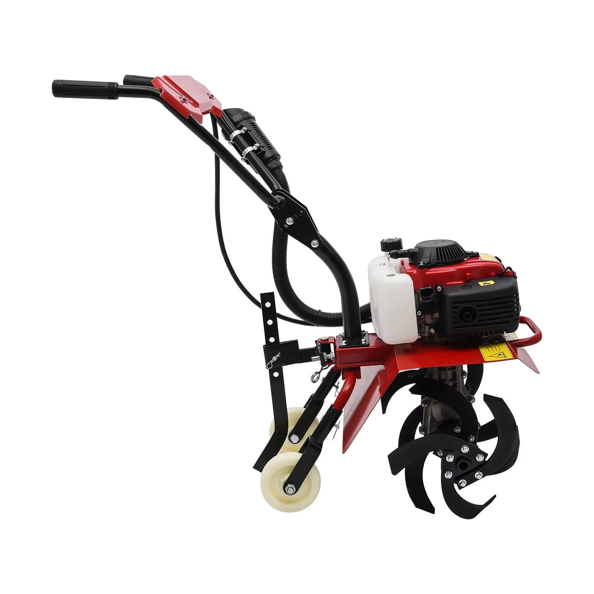 63cc Air-Cooled Gas Power Garden Tiller Cultivator Equipment 4-Stroke Portable Gas Tiller Yard Plant Farm Tilling Tool 1600W 9000RPM