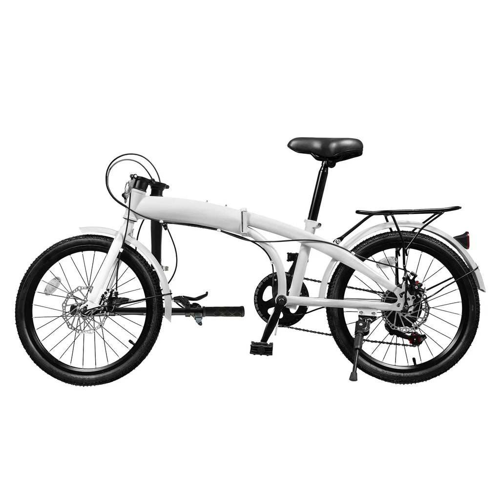 LOYALHEARTDY 20" Folding Bike 7-Speed Unisex Mountain Bicycle Adjustable Height MTB City Bike for Adult Teenager High Carbon Steel Foldable Bicycle for Riding Traveling w/Dual Disc Brakes & Fender