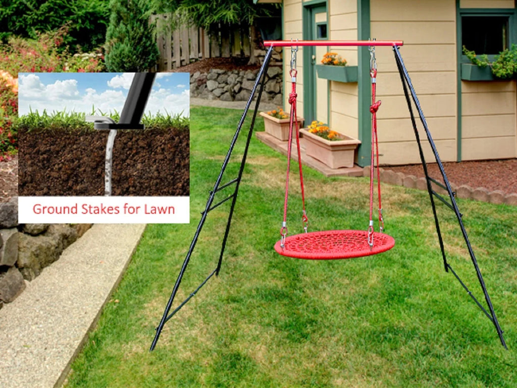 IVV Swing Stand for Porch, Outdoor Heavy Duty Swing Frame, Steel Metal Frame with 4 Ground Pegs, 73" Height Holds Up to 550lbs, Red (Swing NOT Included)
