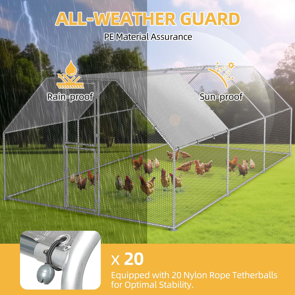 Dextrus Large Metal Chicken Coop, Walk-in Chicken Run, Galvanized Wire Poultry Chicken Hen Pen Cage, Rabbits Duck Cages with Waterproof Anti-Ultraviolet Cover for Farm, Backyard