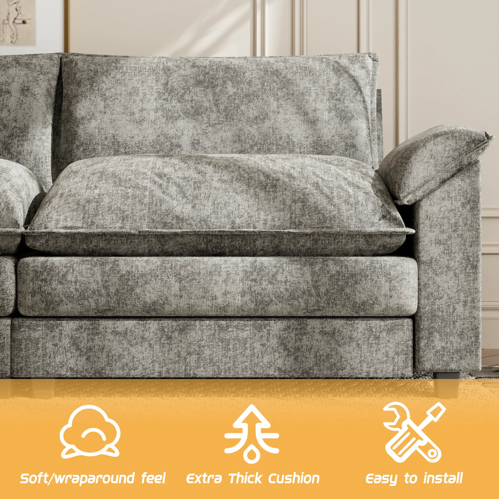Homall Sectional Sofa 3-seat L-shaped Sofa with reversible toffee chair Movable Footrest Sofa,White