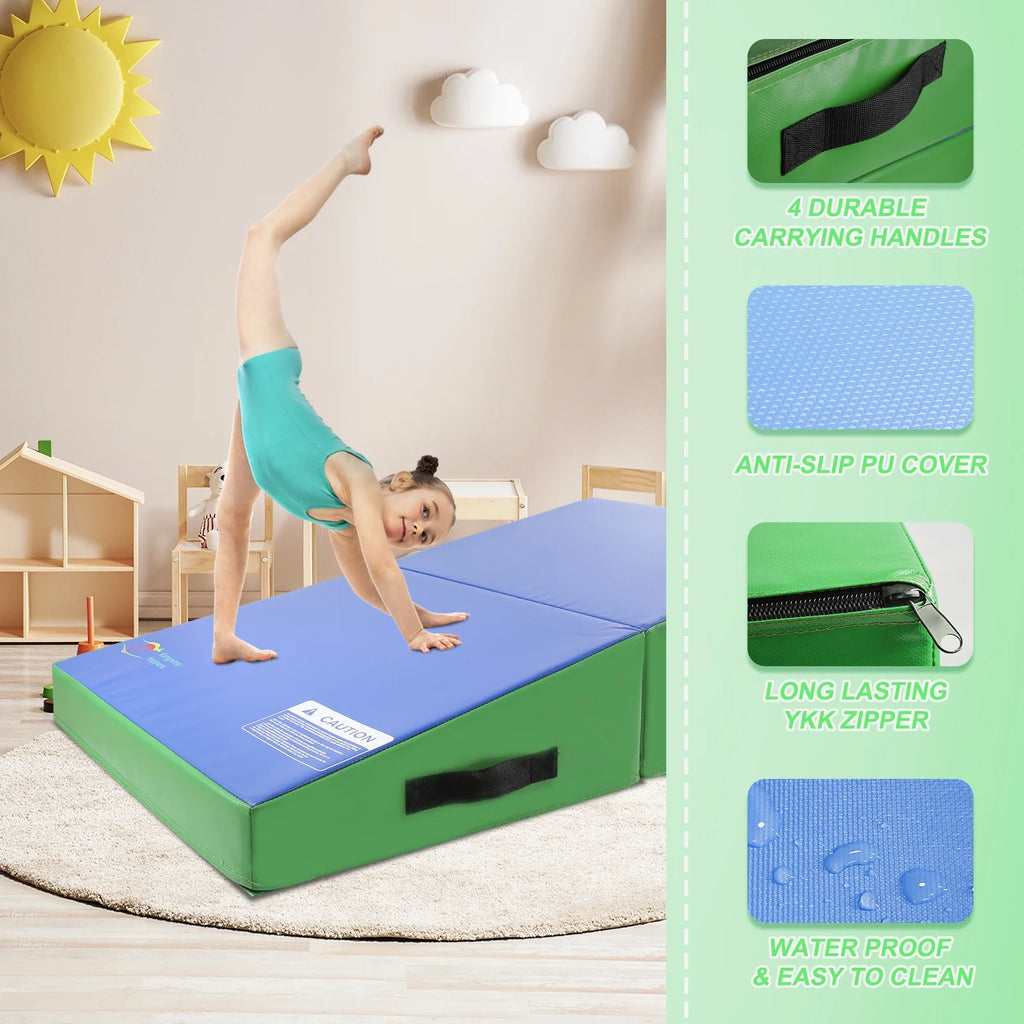 Kangaroo Hoppers Incline Gymnastics Mat, 48 x24 x14 Folding Wedge for Kids Tumbling, Skill Training, Multiple Colors Cheese Mat for Gymnastics, Home Gym Exercise