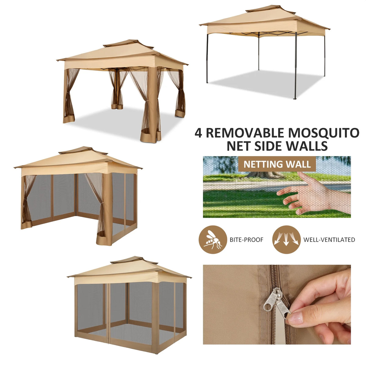 HOTEEL 11x11 Outdoor Waterproof Gazebo, Pop up Canopy Gazebo with Mosquito Netting & UV Protection for Parties, Camping, Weddings, and Backyard Events, Gray