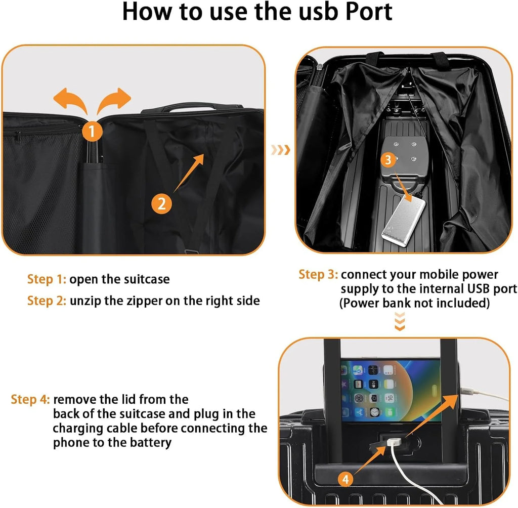 20 Inch Carry On Luggage With Cup Holder & USB Port, Airline Approved TSA-locked Luggage, Lightweight PC Material Travel Suitcase With 360 Spinner Wheel