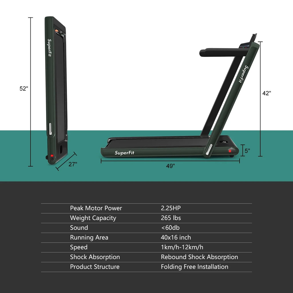 Gymax 2 in 1 Folding Treadmill 2.25HP Running Machine w/ Dual Display APP Control Black